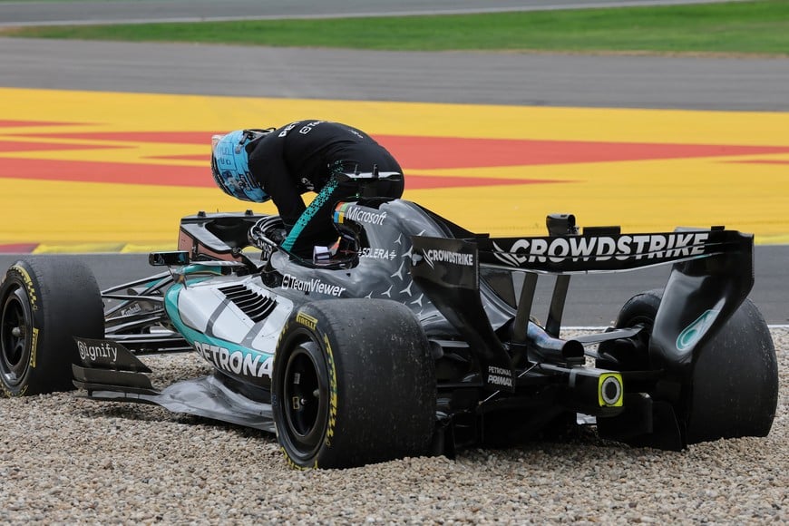 Formula One F1 - Belgian Grand Prix - Circuit de Spa-Francorchamps, Stavelot, Belgium - July 19, 2026
Mercedes' George Russell reacts after retiring from the race REUTERS/Christian Hartmann