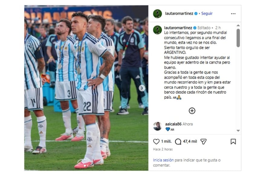 El sugestivo posteo de Lautaro Martínez tras perder la final.