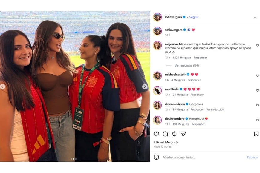 Sofía Vergara estuvo presente en el MetLife Stadium alentando a España.