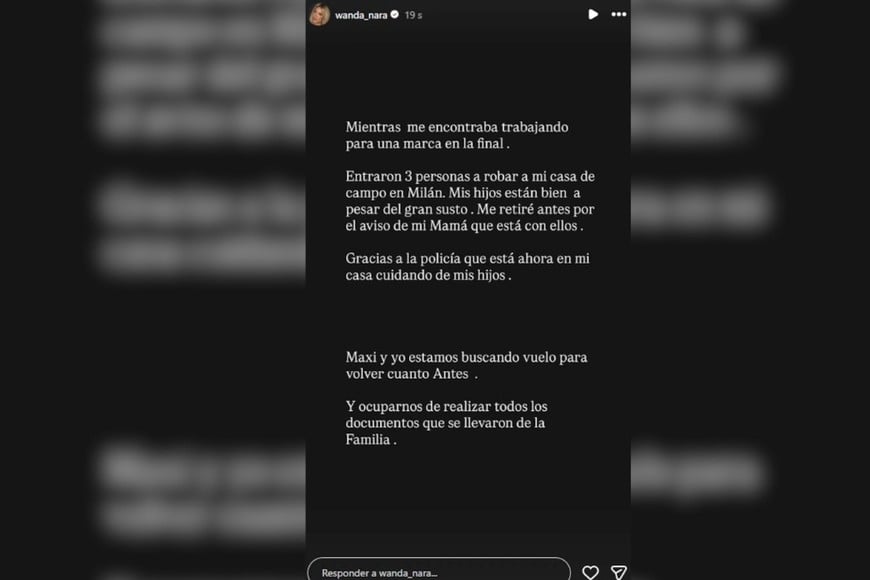 El descargo de Wanda en sus redes.