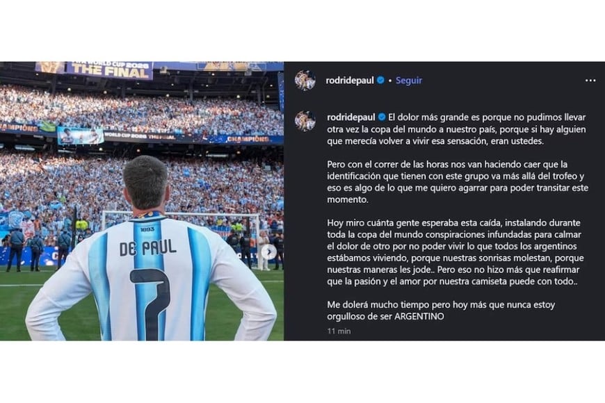 Fuerte descargo de De Paul en redes.