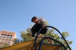 Un niño se tira por el tobogán en una plaza de la ciudad. Foto: Archivo Guillermo Di Salvatore
