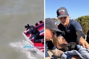 Un dron localizó al perro mientras nadaba exhausto y lejos de la costa.