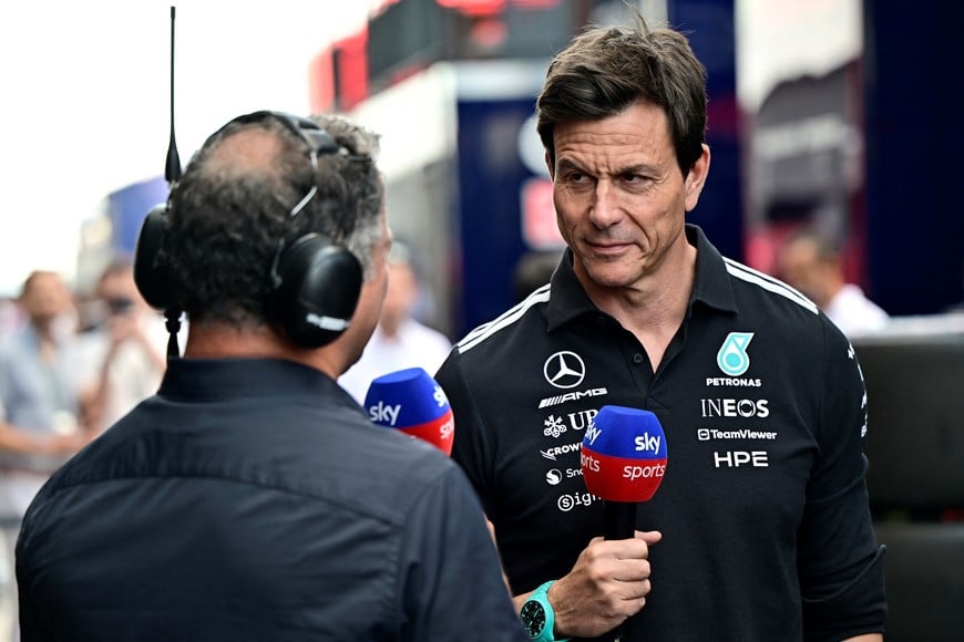 Formula One F1 - Hungarian Grand Prix - Hungaroring, Budapest, Hungary - July 25, 2026
Mercedes team principal Toto Wolff speaks to media after practice REUTERS/Marton Monus
