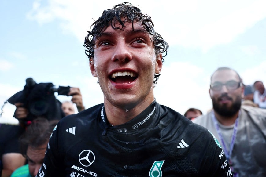 Formula One F1 - Belgian Grand Prix - Circuit de Spa-Francorchamps, Stavelot, Belgium - July 19, 2026
Mercedes' Andrea Kimi Antonelli celebrates after winning the Belgian Grand Prix REUTERS/Jakub Porzycki TPX IMAGES OF THE DAY