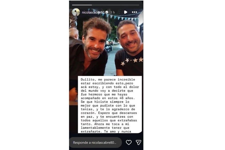 Cabré compartió en una historia de Instagram una fotografía en la que aparece junto a Duilio