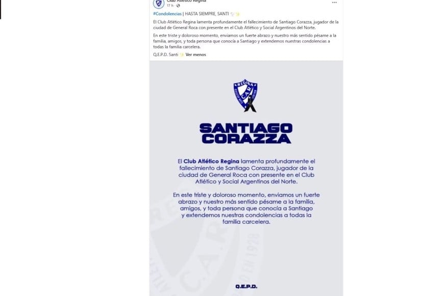 Clubes de la zona expresaron su tristeza tras la noticia.