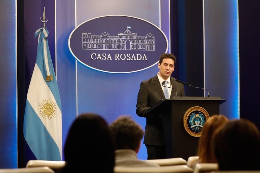 El vocero Ravier este martes en conferencia de prensa desde Casa Rosada. Crédito: Presidencia