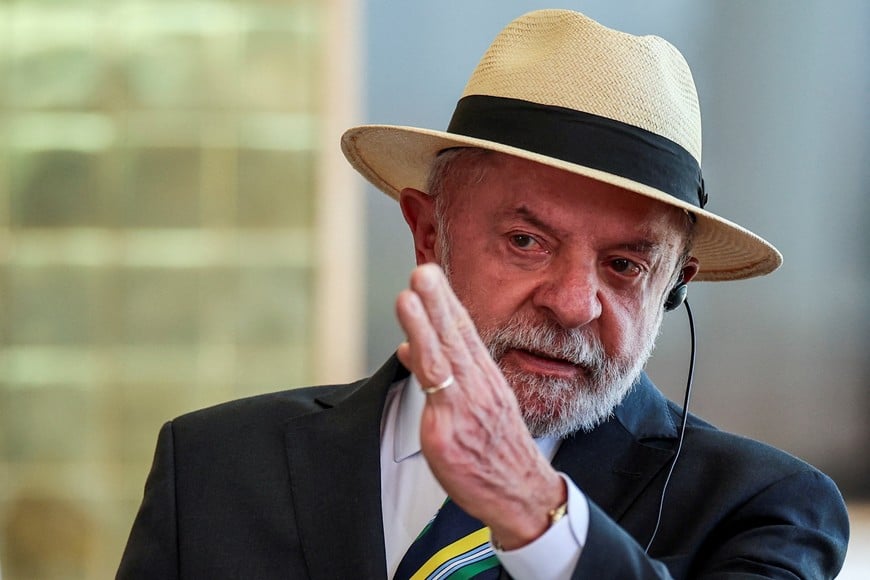 Brazilian President Luiz Inacio Lula da Silva gestures, as he attends a joint press statement with South Korean President Lee Jae Myung (not pictured) at the Alvorada Palace in Brasilia, Brazil, July 27, 2026. REUTERS/Adriano Machado
