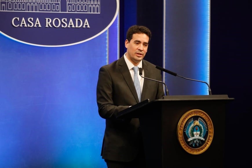 El vocero Ravier este martes en conferencia de prensa desde Casa Rosada. Crédito: Presidencia