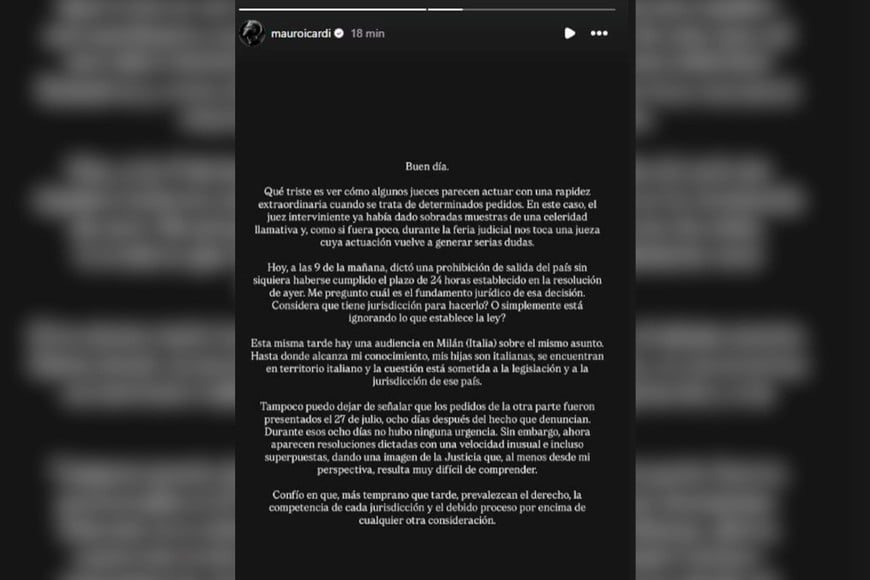 El descargo de Mauro Icardi en sus redes.