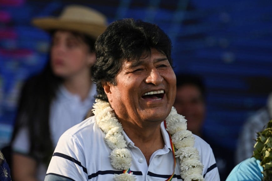 Bolivia’s former President Evo Morales reacts during the closing ceremony of a RUNASUR event, an international alliance of indigenous and leftist groups, in Ivirgarzama, El Chapare, Bolivia, August 3, 2025. REUTERS/Claudia Morales
