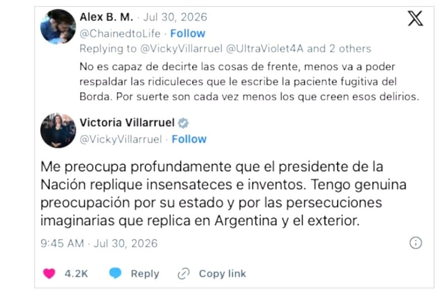El tweet de Villarruel donde habla de "persecuciones imaginarias"