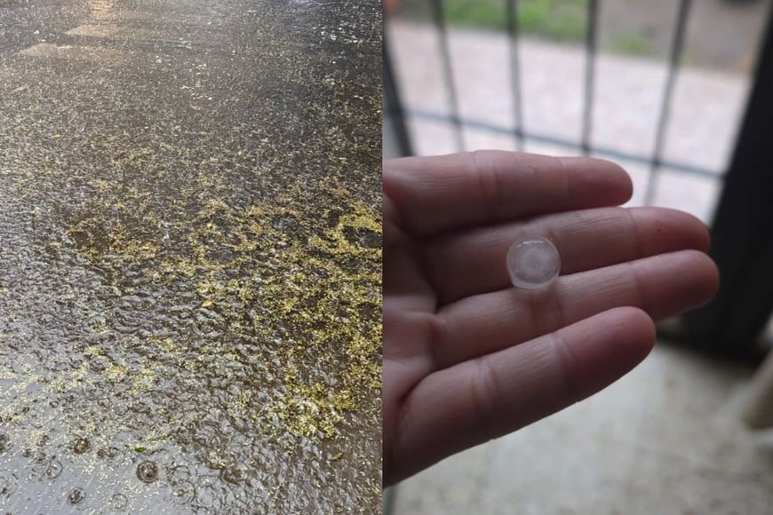 Esquinas anegadas y granizo en Rosario.