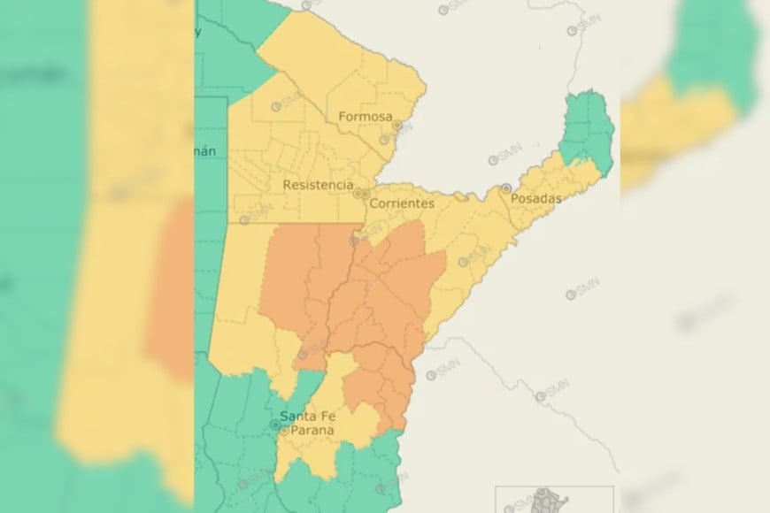 Las condiciones más severas se esperan en sectores del centro y noreste argentino.