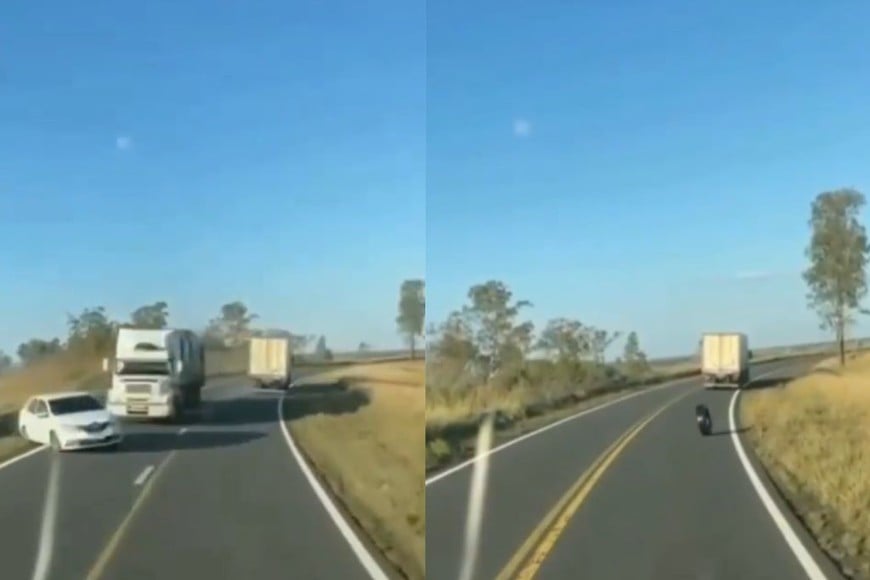 El Renault Logan perdió el control durante un sobrepaso e impactó contra un transporte de carga.