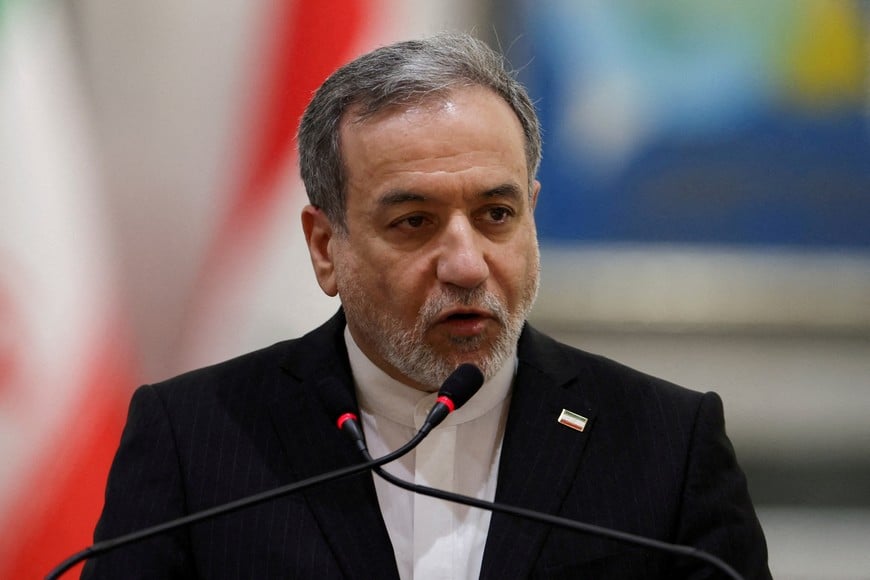 FILE PHOTO: Iranian Foreign Minister Abbas Araqchi attends a press conference alongside Iraqi Foreign Minister Fuad Hussein (not pictured), in Baghdad, Iraq, June 28, 2026. REUTERS/Thaier Al-Sudani/File Photo