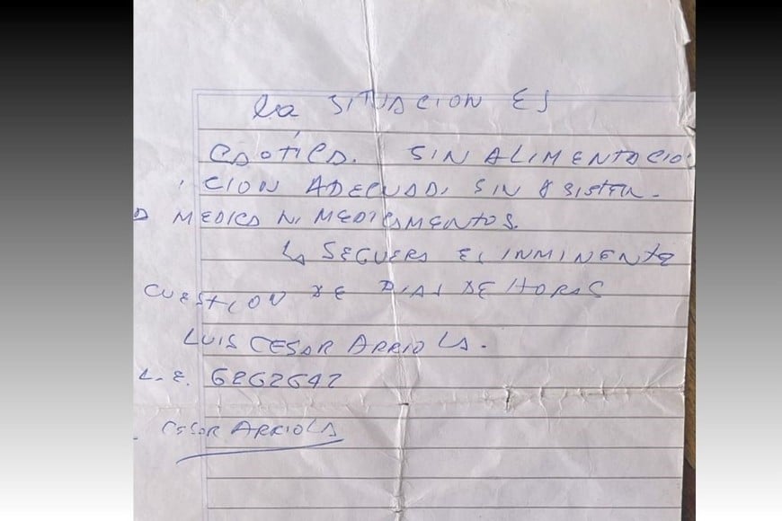 Una de las cartas de Luis Arriola, pidiendo auxilio para ser atendido para ser atendido porque sentía que su "ceguera es inminente"