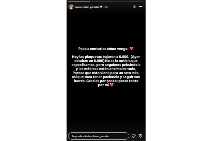 El mensaje de Denisse mientras sigue internada.