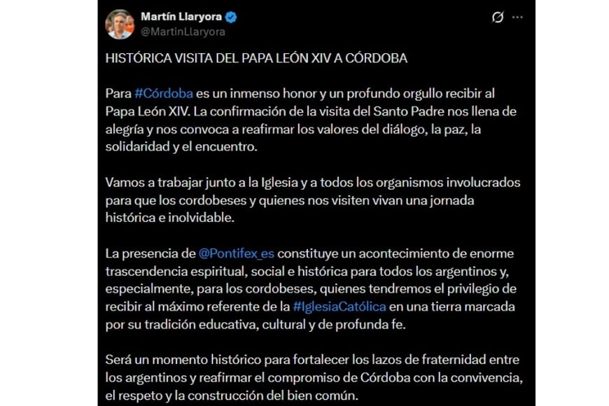 Mensaje de Martín Llaryora