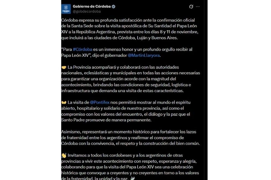 Mensaje del Gobierno de Córdoba