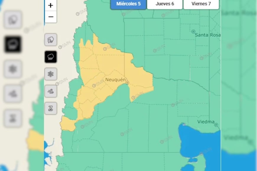 Las zonas afectadas por tormentas para este miércoles.