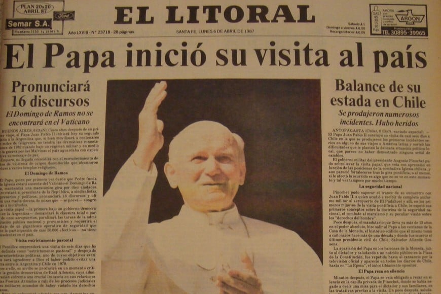 La tapa del diario El Litoral de 1987. Archivo.
