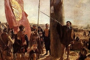 Juan de Garay en 1580, según la representación pictórica del artista plástico José Moreno Carbonero de la segunda fundación de la ciudad de Buenos Aires (versión 1923).