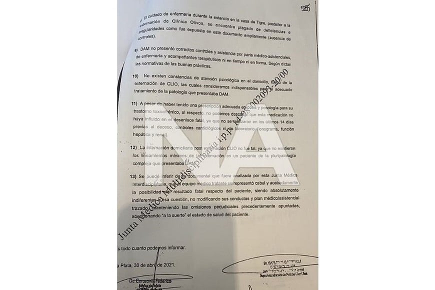 Los resultados de la Junta Médica Interdisciplinaria. NA