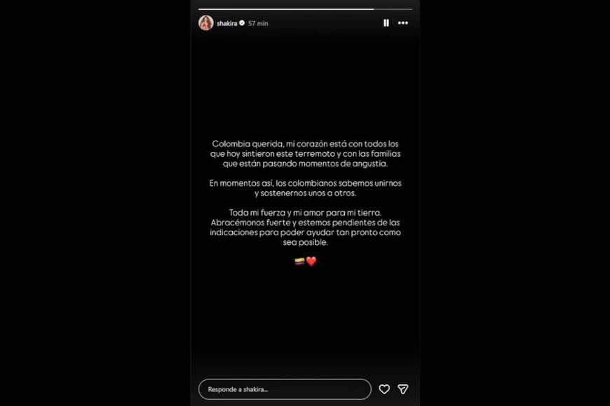 Shakira expresó su dolor y acompañamiento al pueblo colombiano.