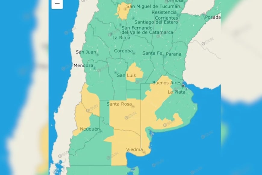 Las zonas bajo alerta amarilla.