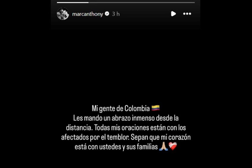 Marc Anthony envió un abrazo a Colombia desde la distancia.