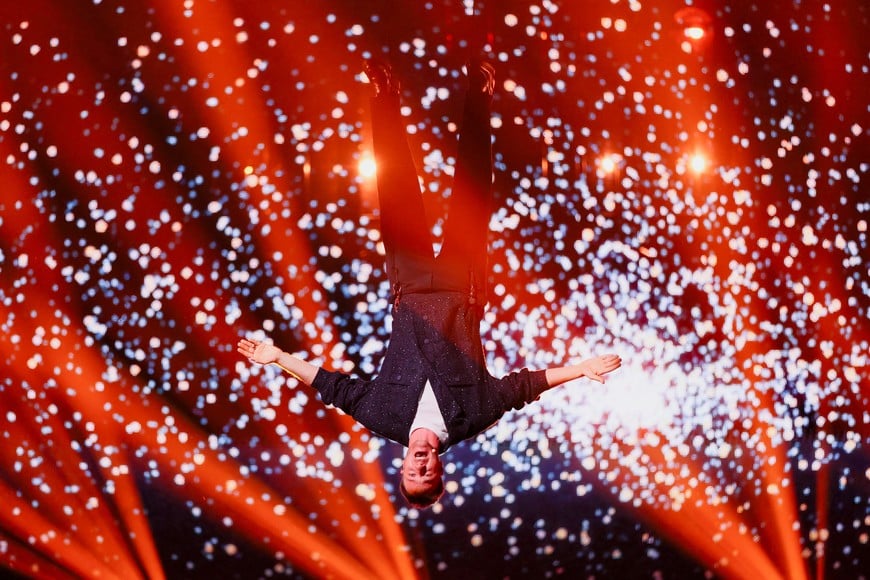 Klemen, representing Slovenia, performs during the dress rehearsal 2 of the first semi-final of the 2025 Eurovision Song Contest, in Basel, Switzerland, May 12, 2025. REUTERS/Denis Balibouse TPX IMAGES OF THE DAY