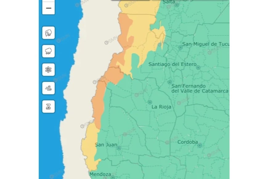 Las zonas bajo alerta amarilla por nevadas.