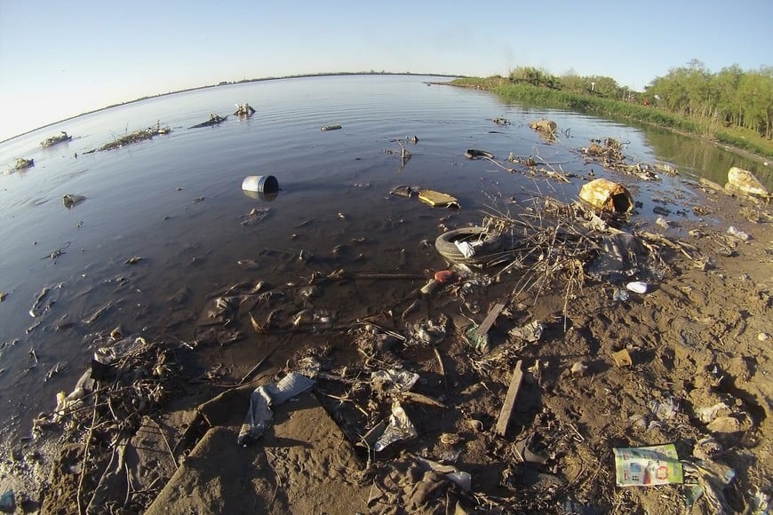 Plásticos, una cubierta y peces muertos en un sector de la Setúbal. Foto Archivo El Litoral