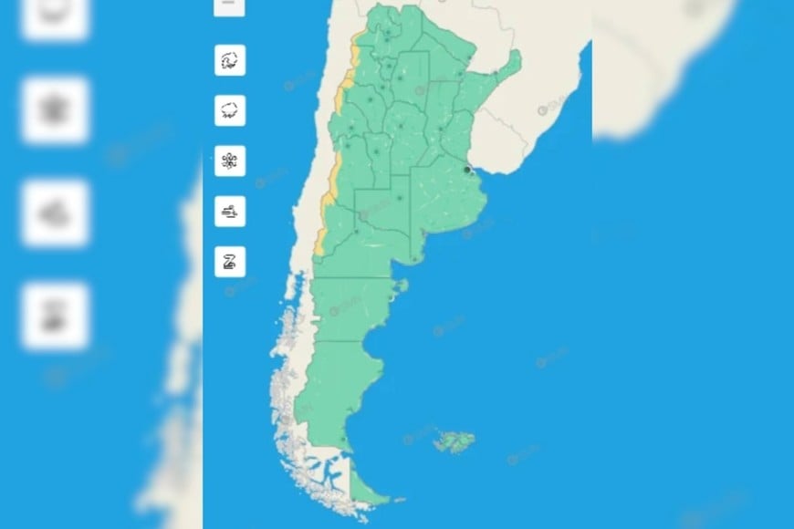 El mapa de alertas del SMN para la jornada.