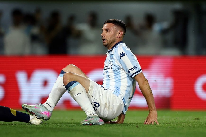 Soccer - Argentina - Argentine Primera Division - Torneo Clausura - Boca Juniors v Racing Club - Estadio La Bombonera, Buenos Aires, Argentina - December 7, 2025
Racing Club's Adrian Martinez reacts after scoring their first goal REUTERS/Agustin Marcarian