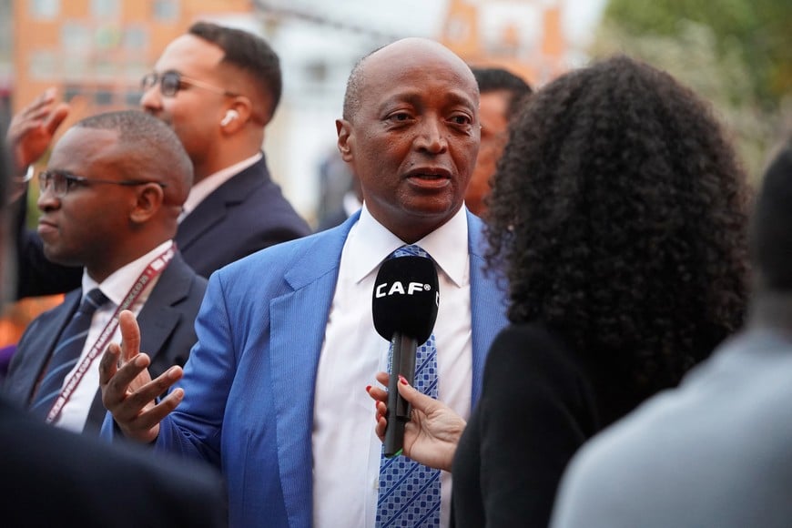 Soccer Football - Africa Cup of Nations finals draw - Theatre National Mohammed V, Rabat, Morocco - January 27, 2025
President of the Confederation of African Football Patrice Motsepe talks to media before the draw REUTERS/Abdelhak Balhaki