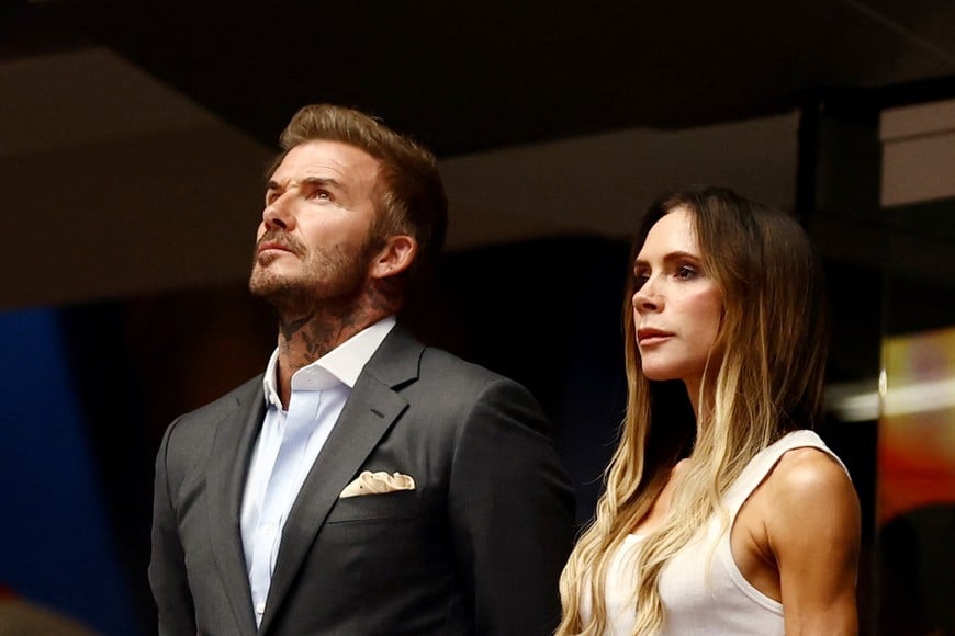 Soccer Football - FIFA World Cup 2026 - Semi Final - France v Spain - Dallas Stadium, Arlington, Texas, U.S. - July 14, 2026
Former England player and Inter Miami co-owner David Beckham with his wife Victoria in the stands before the match REUTERS/Lee Smith