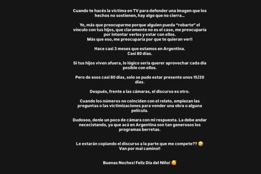 Icardi aseguró que el actor estuvo pocos días junto a sus hijos en Argentina.