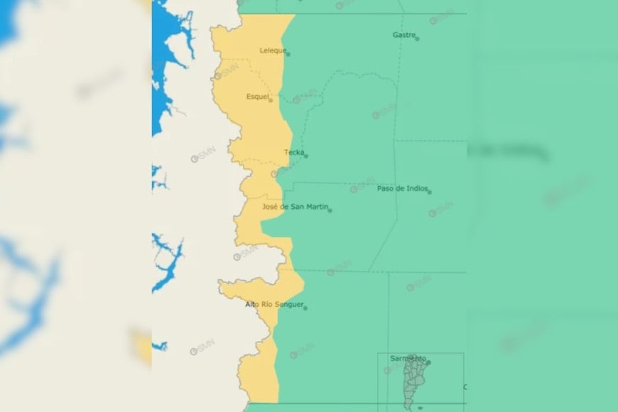 La zona cordillerana de Chubut, bajo alerta amarilla por lluvia.