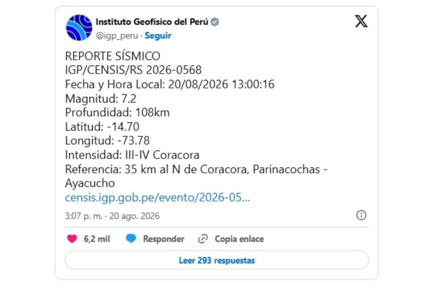 Sismo en Perú.