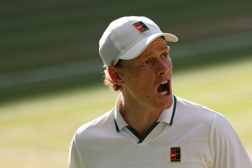 FILE PHOTO: Tennis - Wimbledon - All England Lawn Tennis and Croquet Club, London, Britain - July 12, 2026
Italy's Jannik Sinner reacts during his final match against Germany's Alexander Zverev REUTERS/Toby Melville/File Photo