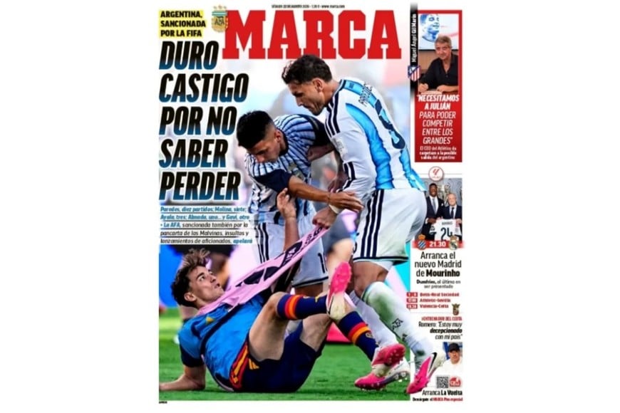 “Duro castigo por no saber perder”: la provocadora tapa de un diario español contra Argentina.