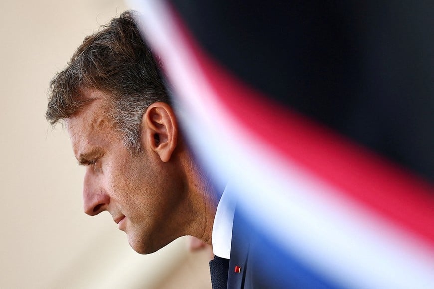 French President Emmanuel Macron attends a ceremony commemorating the 82nd anniversary of World War II's Operation Dragoon Allied landings in Provence and the liberation of the village of Bormes-les-Mimosas, southeastern France, August 17, 2026. REUTERS/Manon Cruz/Pool     TPX IMAGES OF THE DAY