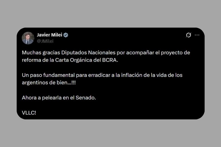La publicación de Milei en X.