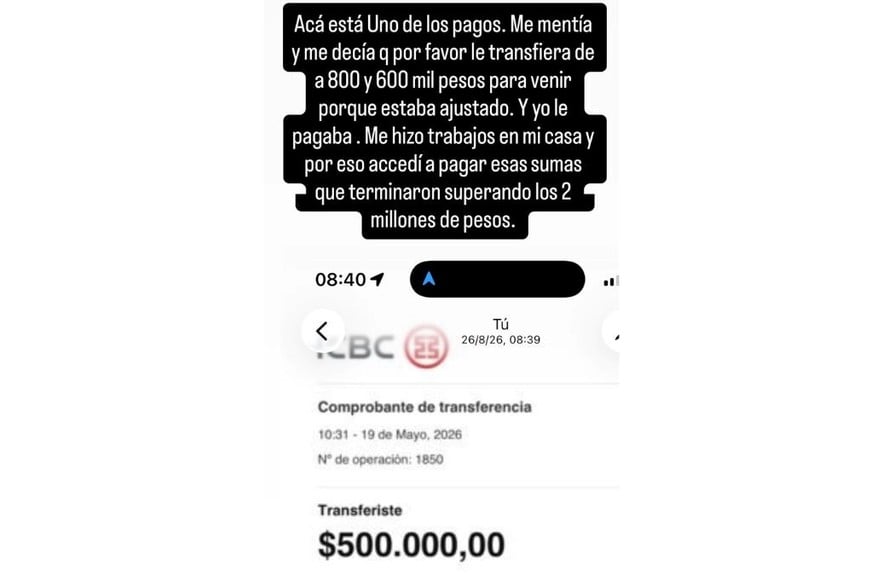 La mediática compartió capturas de las transferencias realizadas durante meses.