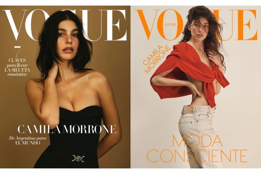 Camila Morrone en las portadas de Vogue México (2024) y Vogue Latam (2026).