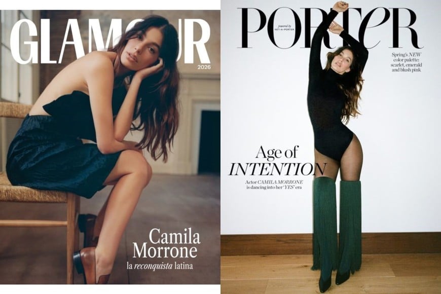 Camila Morrone: las tapas de Glamour (México/España) y Porter (Estados Unidos), ambas en 2026.