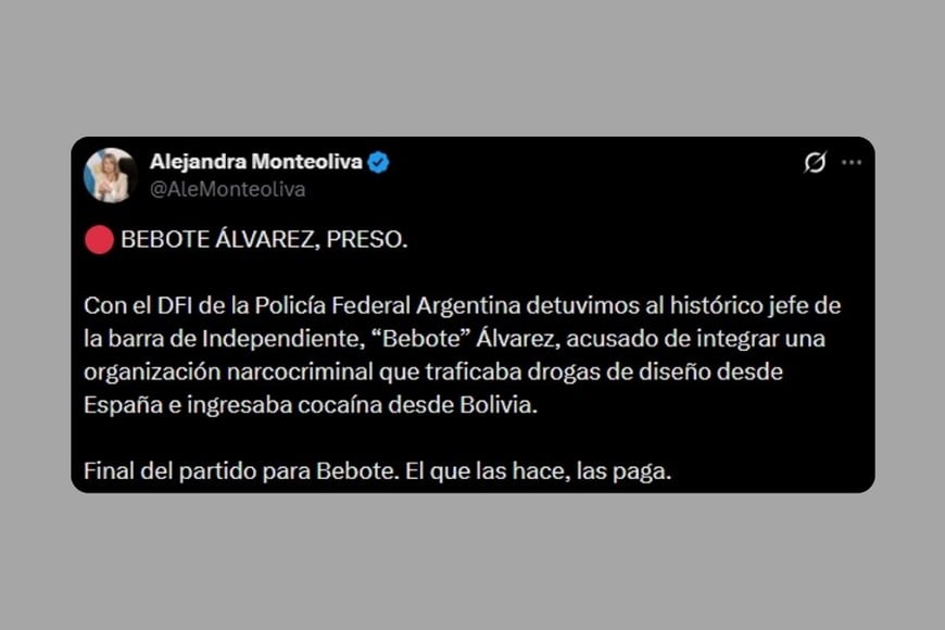 El mensaje de Alejandra Monteoliva en X.